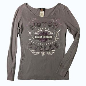 Harley Davidson Distressed Shoulder Longsleeve 100% Cotton Size Small Y2K